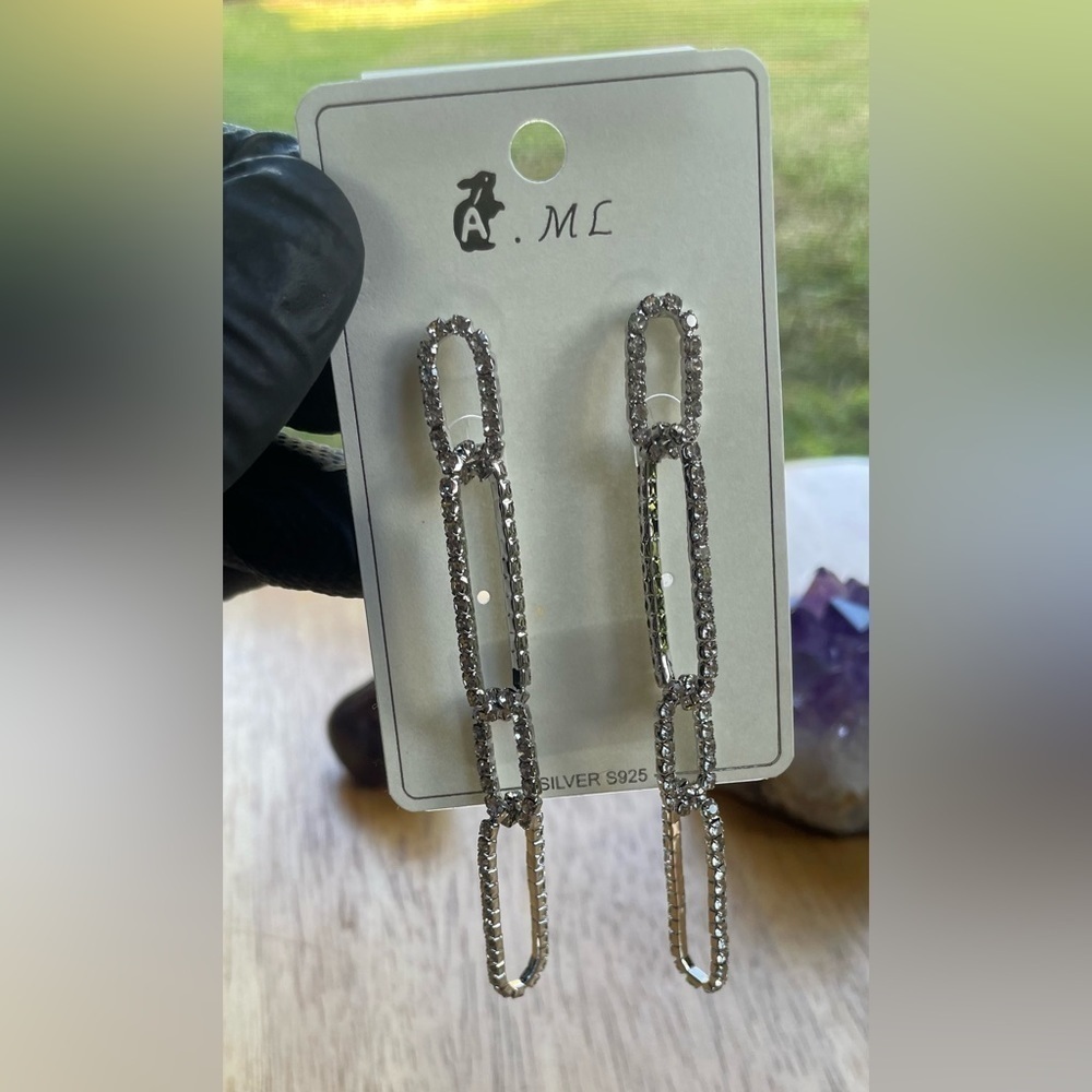 A.ML Paper Clip Drop Earrings With S925 Posts